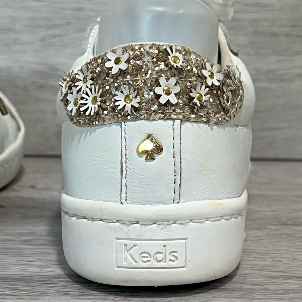 Keds x Kate Spade Ace Flower Appliqué White Sneakers ~ Size 8